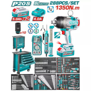 Bộ 288 món trong tủ xe đẩy đựng công cụ và máy siết bu lông TOP600 SUPER TOTAL THPTCS82882
