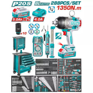 Bộ 288 món trong tủ xe đẩy đựng công cụ và máy siết bu lông TOP600 SUPER TOTAL THPTCS82882