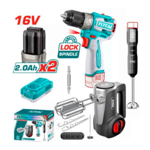 Bộ combo 3 trong 1 máy khoan dùng pin 16V TDLI16682 Total TCKLI1638 (2 Pin 2.0Ah, 1 Sạc)