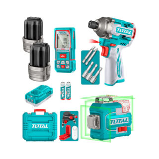 Combo máy vặn vít TIRLI16171 và Máy cân mục laser xanh TLL301200, Máy đo khoảng cách tia laser TMT51036 Total TOSLI250886