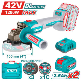 Máy mài góc dùng pin 42V Total TAGLI4128102 (2 Pin 2.5Ah, 1 Sạc)