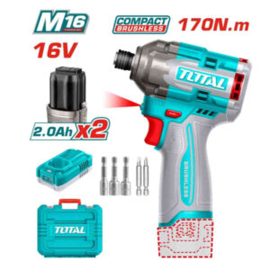 Thương hiệu Total Mã sản phẩm TIRLI16178 Điện áp: 16V Chui lục giác: 6,35mm Tốc độ không tải: 0-2700 vòng/phút Tốc độ va đập: 0-3500 vòng/phút Mô-men xoắn cực đại: 170Nm Đèn làm việc LED tích hợp Kèm theo: 2 pin M16 2.0Ah (FBLI1620) 1 sạc M16 (FCLI1613) 3 đai ốc (6,8,10mm) 2 mũi vặn vít Điện áp sạc: 220-240V~50/60Hz