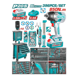 Trọn bộ 396 món tủ đụng dụng cụ và máy siết bu lông pin 20V Total THPTCS83962