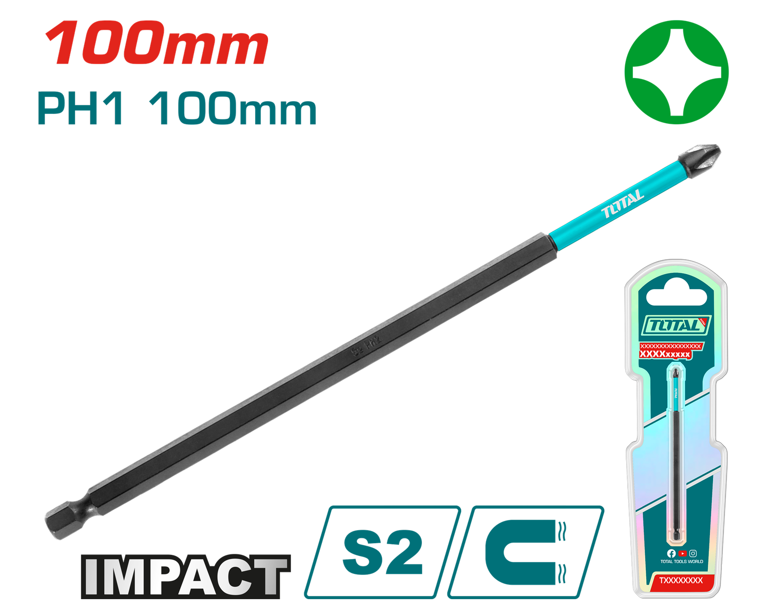 4514491902 Mũi Bắt Vít PH1x100mm Total TACIM71PH1100