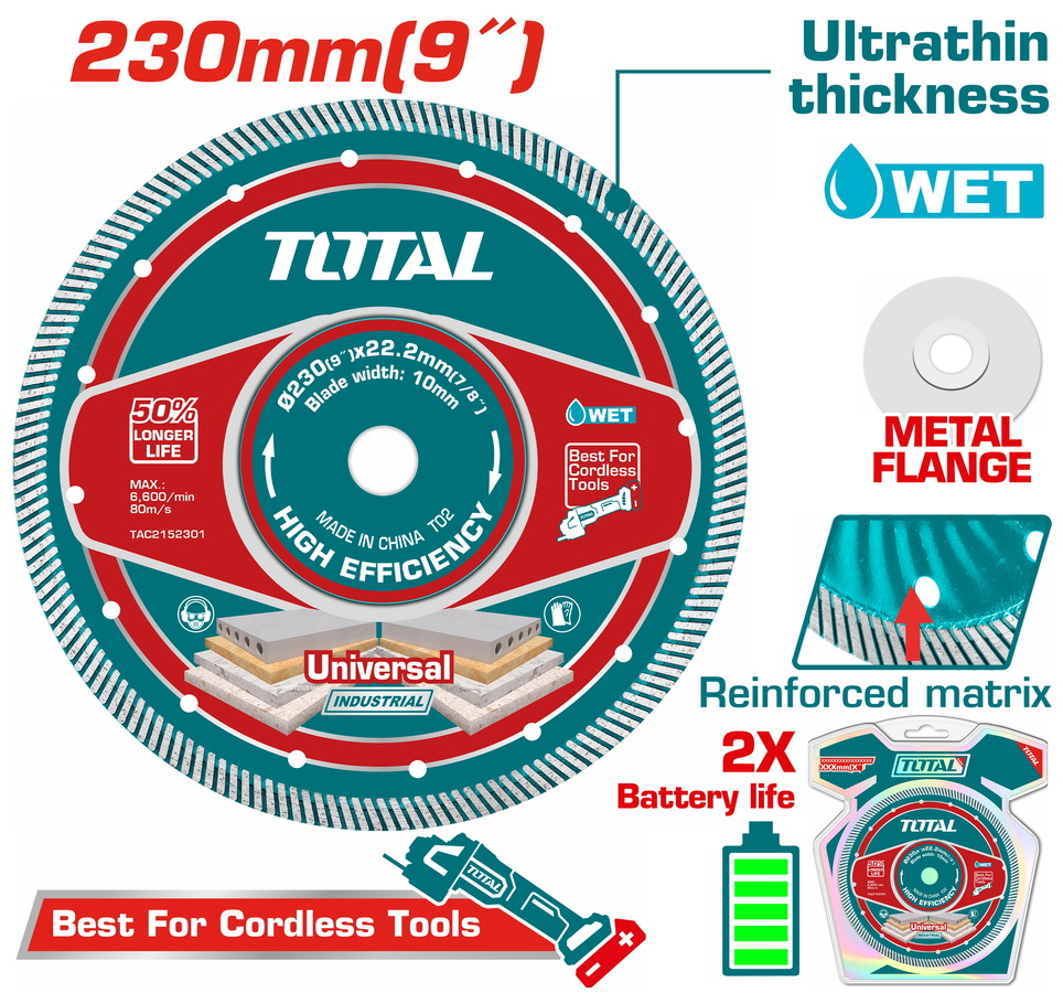 TAC2152301 Đĩa cắt gạch siêu mỏng 230mm kèm tán Total TAC2152301