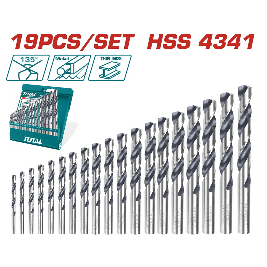TACSD0195 Bộ 19 mũi khoan kim loại HSS Total TACSD0195