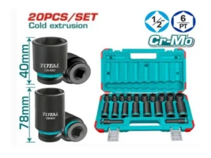 Bộ 20 Đầu Tuýp Ngắn Và Dài Total THKISD12203L Thép CR-MO (10 - 24 mm)
