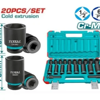 Bộ 20 Đầu Tuýp Ngắn Và Dài Total THKISD12203L Thép CR-MO (10 - 24 mm)