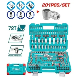 Bộ tuýp 1/2" + 1/4" + 3/8" 201 chi tiết Total THTS082016