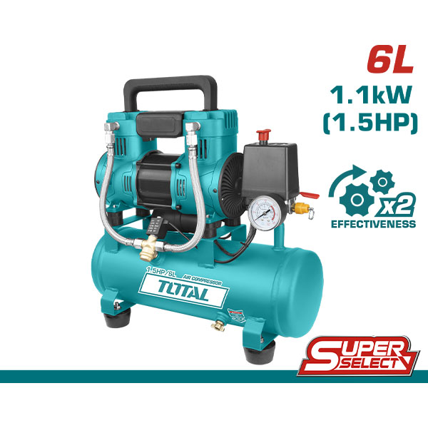 may-nen-khi-khong-dau-6l-1100w-total-tcs1110062t-1699339431 Máy nén khí không dầu 6L/1100W Total TCS1110062T