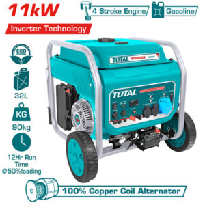 Thương hiệu Total Mã sản phẩm TP3120001 Xuất xứ Trung Quốc Công nghệ Biến tần Điện áp định mức: 220- 240V Tần số định mức: 50Hz Công suất tối đa: 11,0kW Công suất định mức: 10.0kW Đầu ra sóng hình sin thuần túy (dao động±3%) Hiển thị chữ số (Hrs, Hz, V) Có đèn báo 3 trong 1 (quá tải + đầu ra + đèn báo dầu). Kèm Kèm 1 DC 12V; 2 USB tích hợp Động cơ: xi lanh đơn, 4 thì, OHV Máy phát điện cuộn dây đồng
