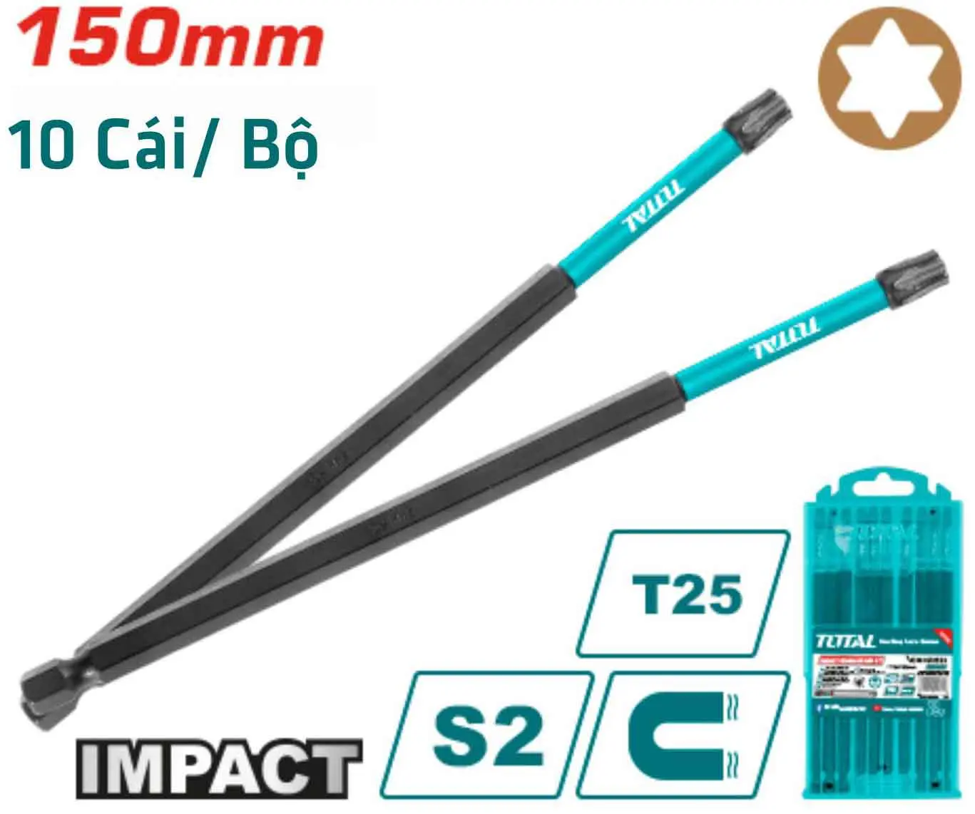 tacim16t2563 Bộ 10 Mũi Bắt Vít T25x150mm Total TACIM16T2563