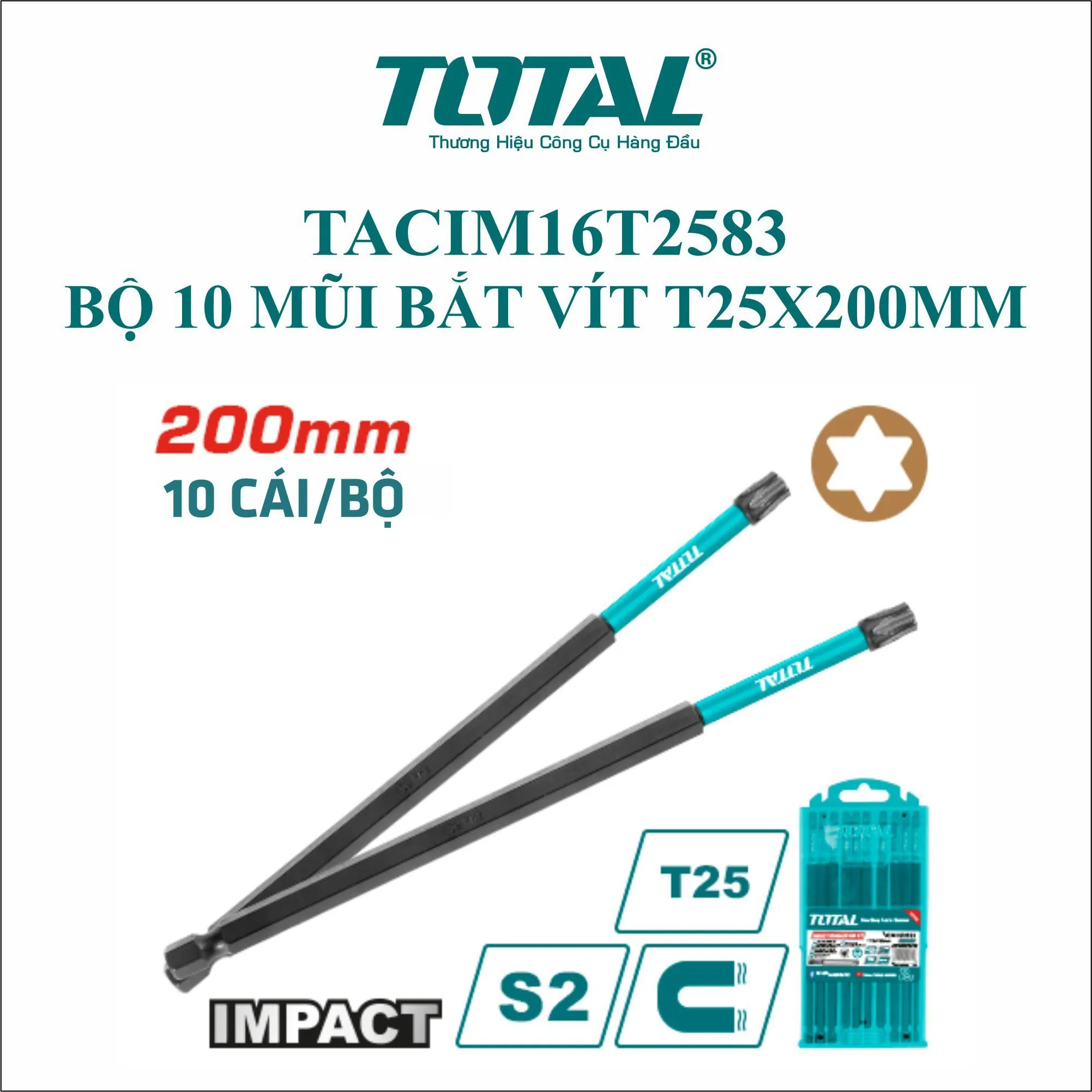 tacim16t2583766e7f597193477fb9 Bộ 10 Mũi Bắt Vít T25x200mm Total TACIM16T2583
