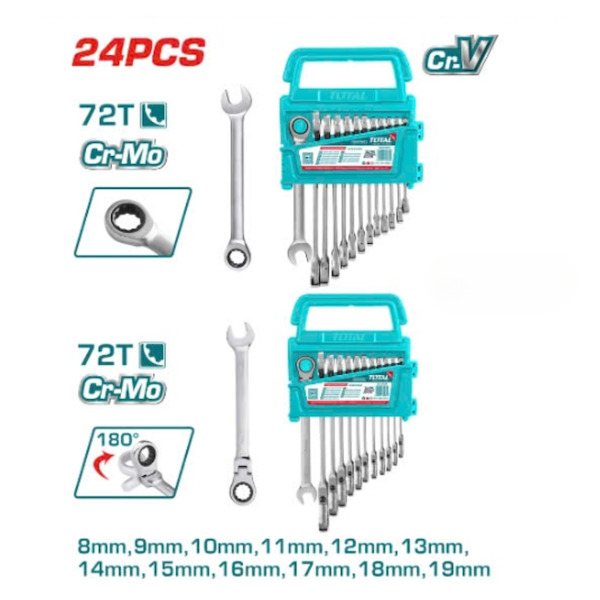tht103rk246bo24colemiengvongxo Bộ 24 cờ lê miệng vòng xoay 72T TOTAL THT103RK246
