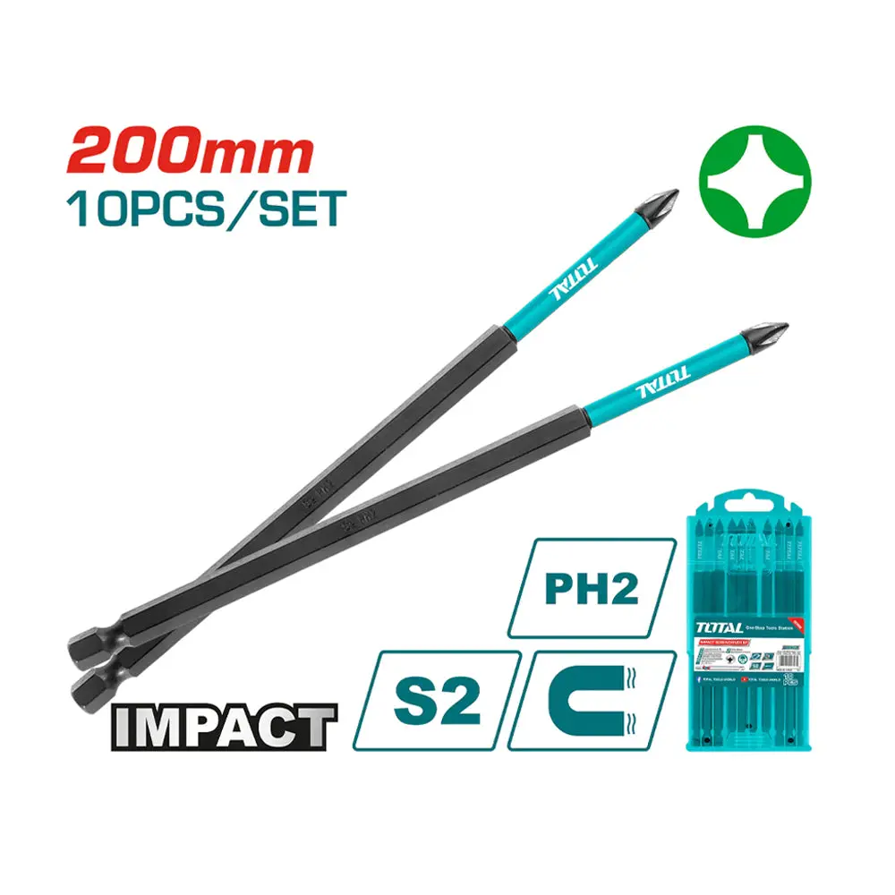 totaltacim16ph285 Bộ 10 Mũi Bắt Vít PH2 X200mm Total TACIM16PH285