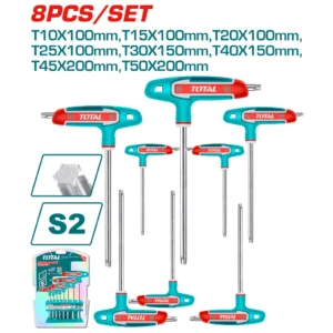 ĐỒ NGHỀ TOTAL Bộ 8 chìa lục giác bông tay cầm chữ T THHW80836